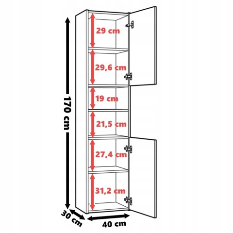 Szafka łazienkowa słupek 40cm SARA S40 6 półek - dąb sonoma