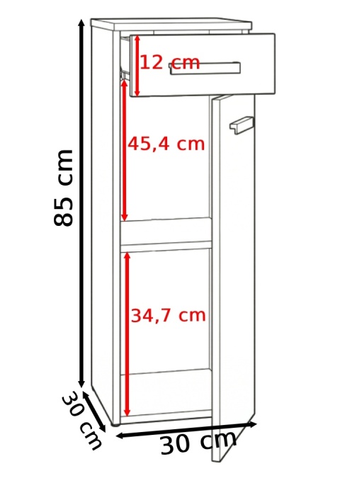 Szafka łazienkowa z szufladą 30cm 2 Półki NEL V - biały połysk
