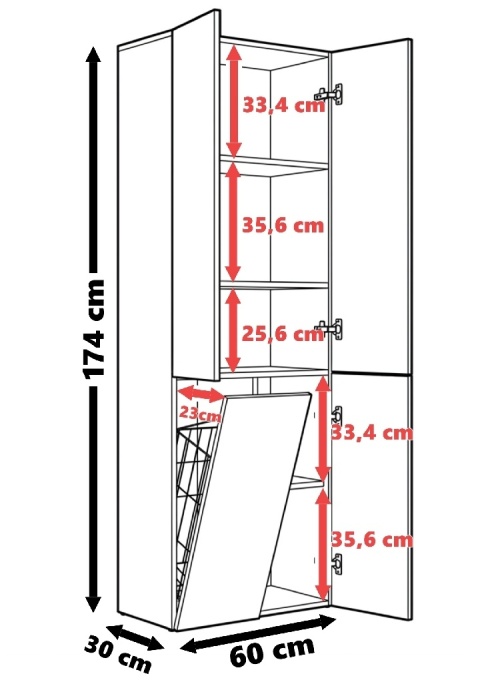 Szafka łazienkowa 60cm NEL z koszem na pranie - kaszmir