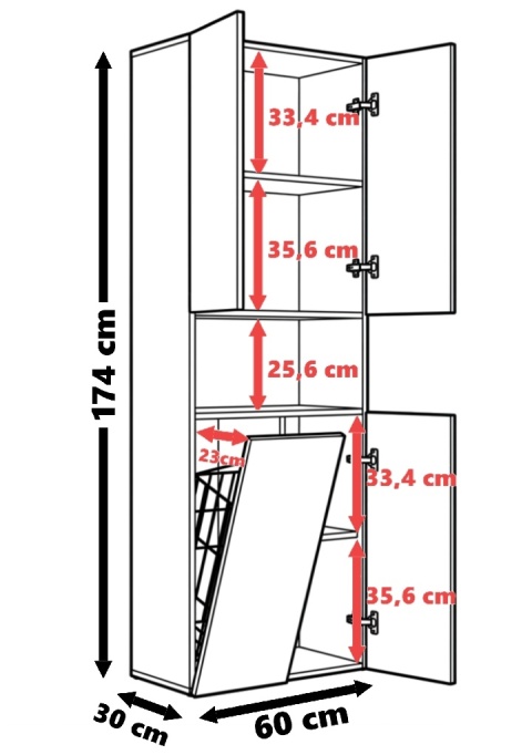 Szafka łazienkowa 60cm NEL z koszem na pranie - kaszmir