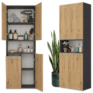 Szafka łazienkowa 60cm NEL z koszem na pranie - mix antracyt / dąb artisan