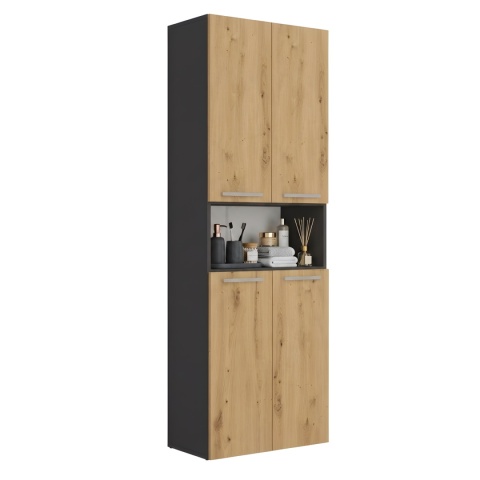 Szafka łazienkowa 60cm NEL z dwoma koszami na pranie - mix antracyt / dąb artisan