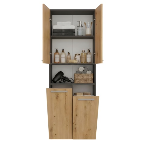 Szafka łazienkowa 60cm NEL z dwoma koszami na pranie - mix antracyt / dąb artisan