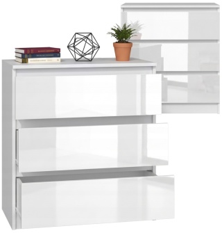Komoda MALWA 3 szuflady 70 cm - biały połysk