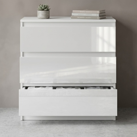 Komoda MALWA 3 szuflady 70 cm - biały połysk