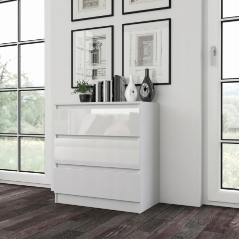 Komoda MALWA 3 szuflady 70 cm - biały połysk