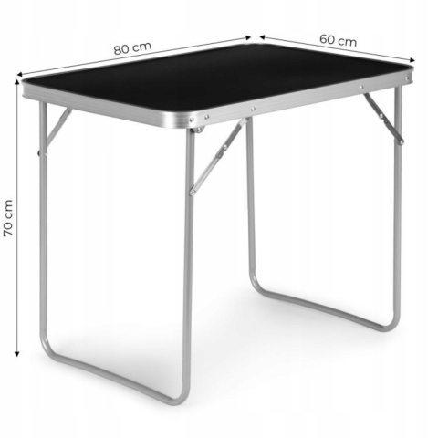 Stół turystyczny składany 80x60 cm walizka – stolik kempingowy ogrodowy czarny MDF