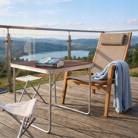 Stolik turystyczny składany 80x60 cm – stół kempingowy walizka na taras, balkon i ogród