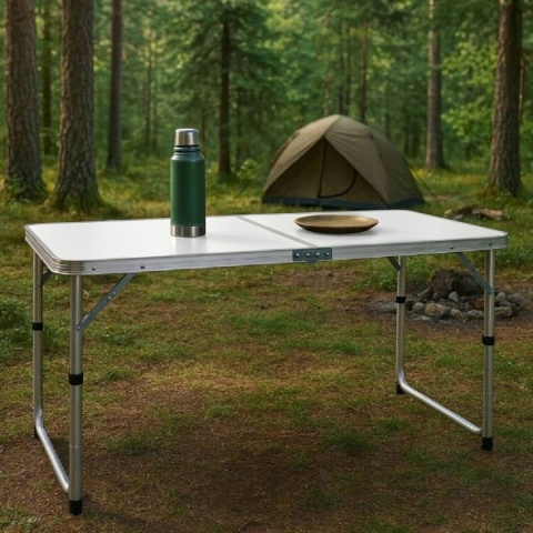 Stolik turystyczny składany 120x60 cm – stół kempingowy z regulowaną wysokością biały