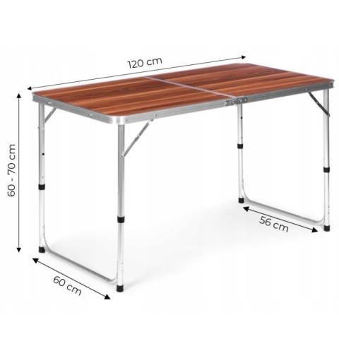 Stolik turystyczny składany 120x60 cm – stół kempingowy z regulacją wysokości