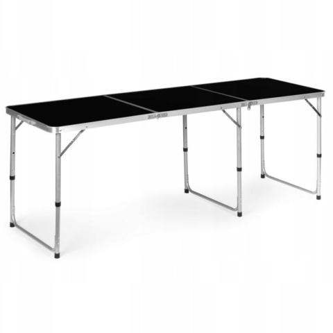 Stolik turystyczny składany czarny 180x60cm - stół kempingowy z regulacją woskości