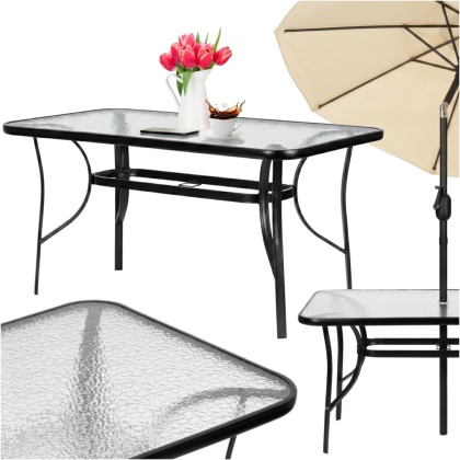 Stolik ogrodowy szklany 140x80 cm – duży stół, ładawa na taras, balkon i do ogrodu