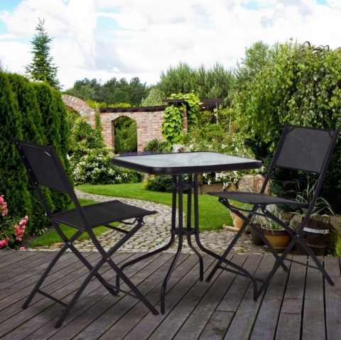 Szklany stolik ogrodowy 80x80 cm z otworem na parasol – na taras i balkon