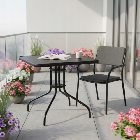 Stolik ogrodowy kwadratowy 80x80 cm czarny – szklany stół na taras balkon i ogród