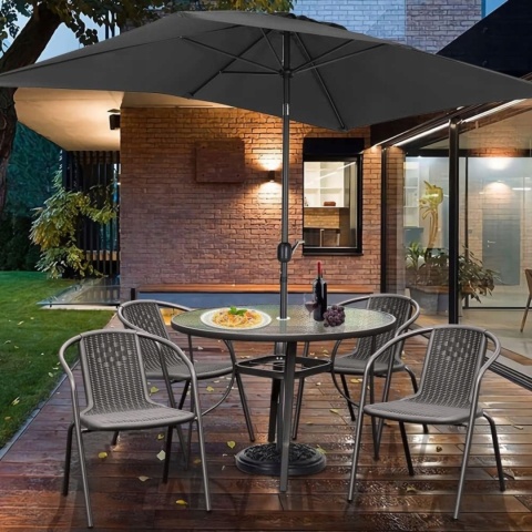 Stolik ogrodowy okrągły 105 cm szklany z otworem na parasol – stół na taras balkon ogród