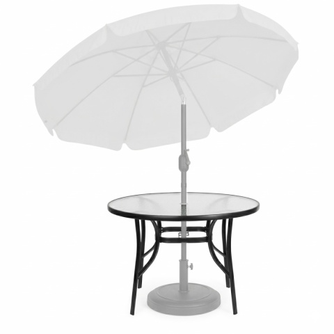 Stolik ogrodowy okrągły 105 cm szklany z otworem na parasol – stół na taras balkon ogród