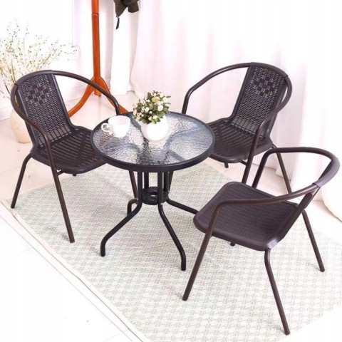 Stolik ogrodowy okrągły 80 cm szklany – na taras, balkon i ogród z otworem na parasol