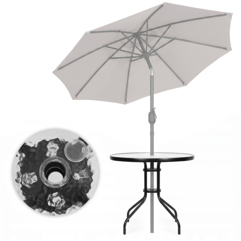 Stolik ogrodowy okrągły 80 cm szklany – na taras, balkon i ogród z otworem na parasol