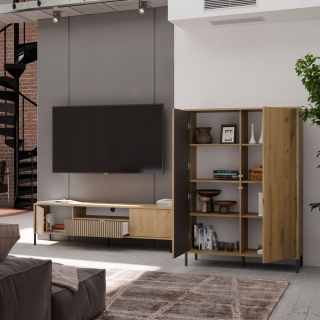 Witryna regał KAMARO 8 półek lamele ryflowany front - dąb artisan