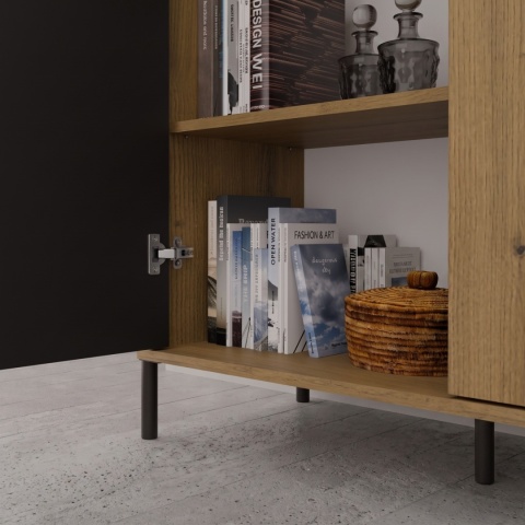 Witryna regał KAMARO 8 półek lamele ryflowany front - dąb artisan