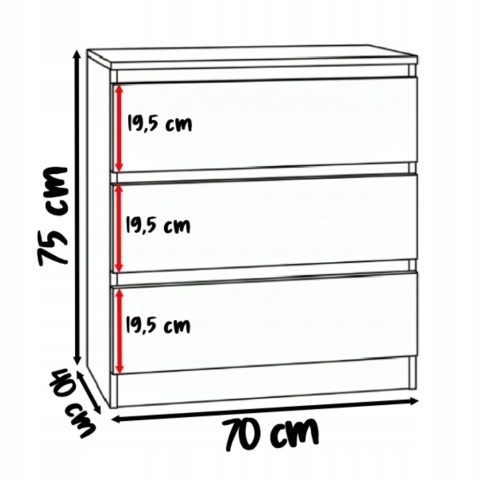 Komoda MALWA 3 szuflady 70 cm - biały matowy