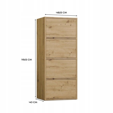 Komoda 50 cm ALMA 4 półki drzwi TIP-ON - dąb artisan