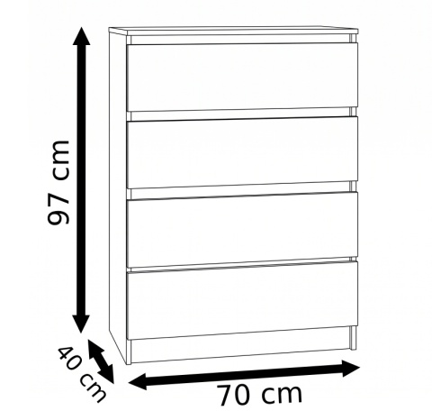 Komoda 70 cm MALWA 4 szuflady - biały matowy