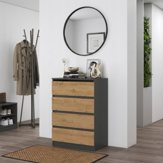 Komoda 70 cm MALWA 5 szuflad - mix antracyt / dąb artisan