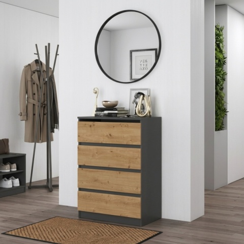 Komoda 70 cm MALWA 5 szuflad - mix antracyt / dąb artisan