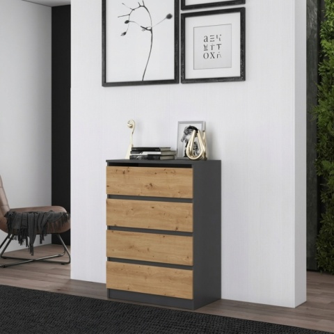 Komoda 70 cm MALWA 5 szuflad - mix antracyt / dąb artisan