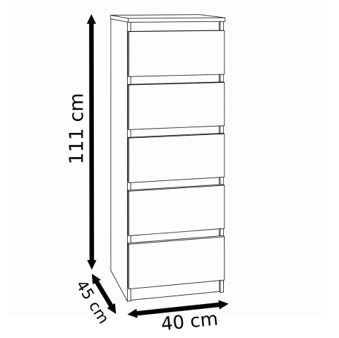 Komoda W5 z 5 szufladami - czarny matowy
