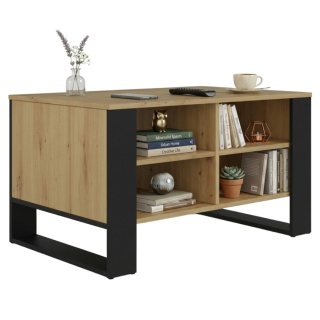 Stolik kawowy z półkami MODERN - dąb artisan / czarne nogi