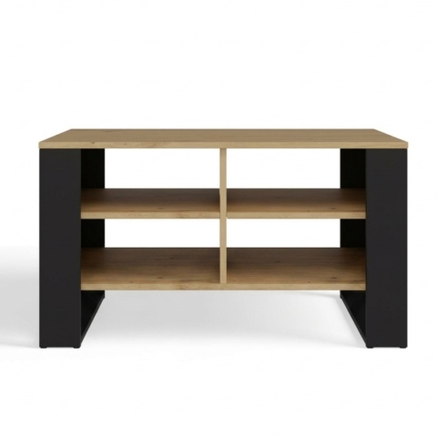 Stolik kawowy z półkami MODERN - dąb artisan / czarne nogi