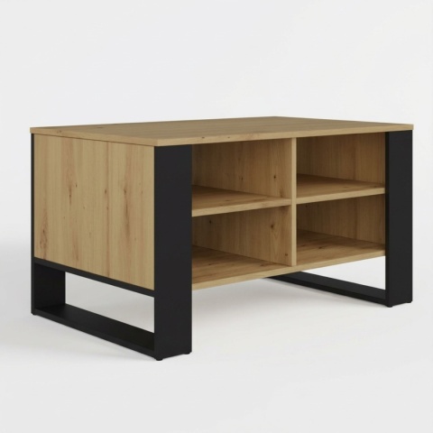 Stolik kawowy z półkami MODERN - dąb artisan / czarne nogi