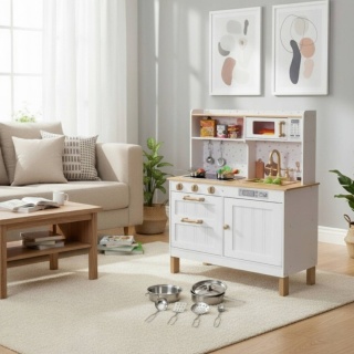 Kuchnia dla dzieci z dźwiękami i LED drewniana duża otwierane szafki 7 akcesoriów ECOTOYS
