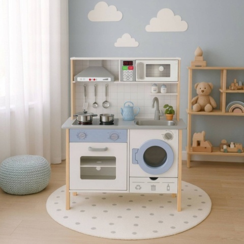 Drewniana kuchnia dla dzieci dźwięki LED piekarnik pralka akcesoria kuchenne ECOTOYS