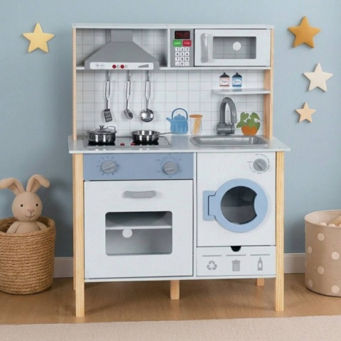 Drewniana kuchnia dla dzieci dźwięki LED piekarnik pralka akcesoria kuchenne ECOTOYS