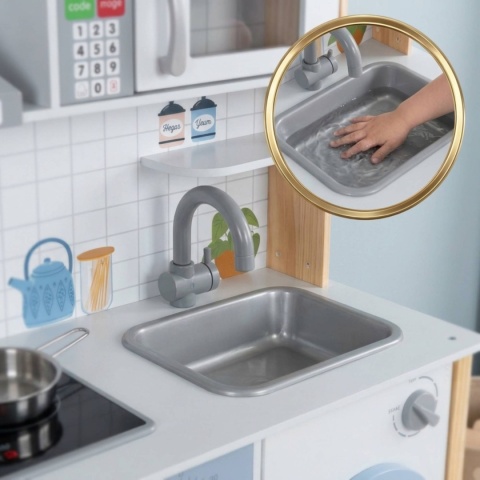Drewniana kuchnia dla dzieci dźwięki LED piekarnik pralka akcesoria kuchenne ECOTOYS