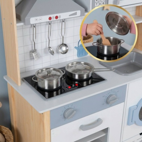 Drewniana kuchnia dla dzieci dźwięki LED piekarnik pralka akcesoria kuchenne ECOTOYS