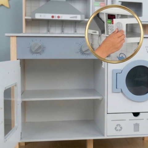 Drewniana kuchnia dla dzieci dźwięki LED piekarnik pralka akcesoria kuchenne ECOTOYS