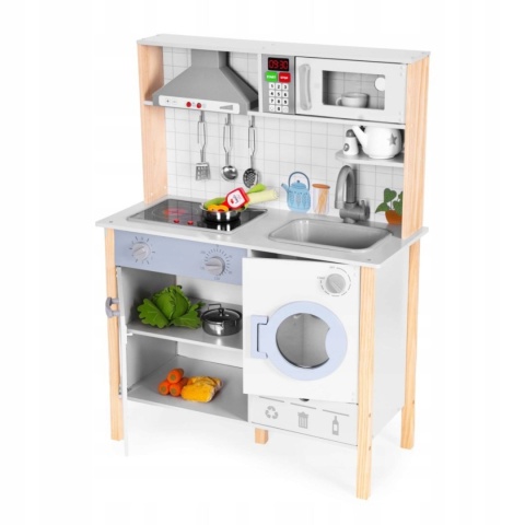 Drewniana kuchnia dla dzieci dźwięki LED piekarnik pralka akcesoria kuchenne ECOTOYS